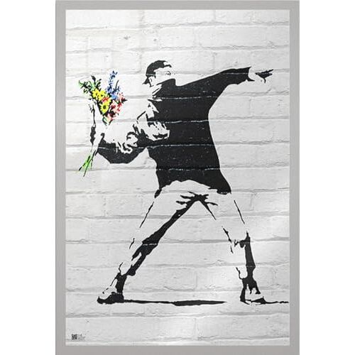 Close Up Banksy Ingelijste poster (Throwing Flowers) (afmetingen: 61cm x 91,5cm)