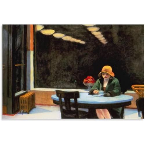 KEYGEM Edward Hopper Posters《Automat 1927》Canvas kunst aan de muur Edward Hopper drukt Edward Hopper schilderij voor thuis Wall Decor foto 30x40cmx1 geen frame