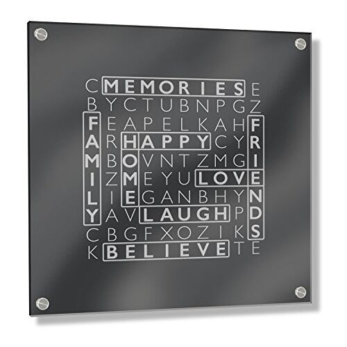 Little Helper Wordy Art Hedendaagse wandmontage 3D acryl frame met afstandsbouten in Word Search Design voor het familiehuis 25 x 25 x 0,6 cm (klein), zwart