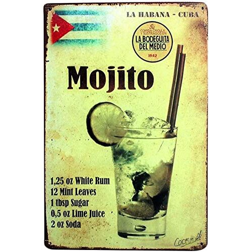 Asher Nostalgic Art metalen metalen metalen bord Mojito Cocktail Metal Retro Wall metalen bord Poster Serie Koffie Afmeting 20 cm x 30 cm (8 inch x 12 inch)