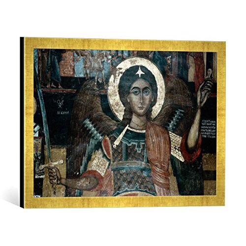 kunst für alle Ingelijste foto van nabyzantijnse muurschildering "Asklipion, Koimesis-Kirche, Michael", kunstdruk in hoogwaardige handgemaakte fotolijst, 60x40 cm, Gold Raya