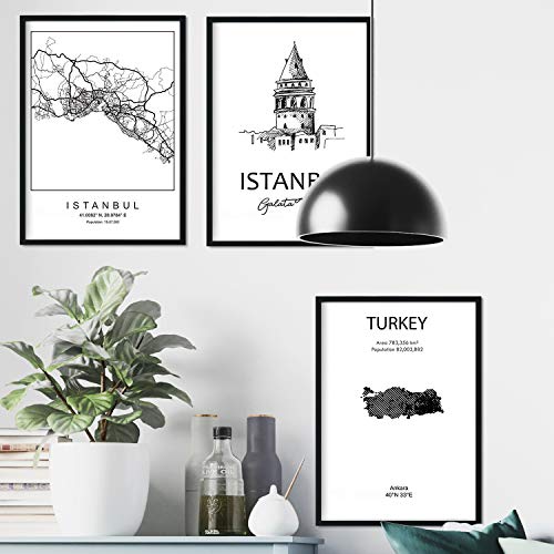 Nacnic Pak posters en monumentenlanden. De stadskaart van Istanboel, kaartmonument Galata-Toren Turkije. A3-formaat