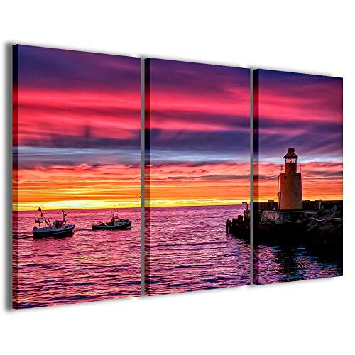 Stampe su Tela Canvasafbeelding, Sunset Bright Moderne afbeeldingen uit 3 panelen, klaar om op te hangen, 120 x 90 cm