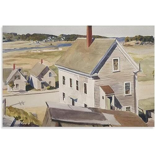 LATAFA Edward Hopper Poster Edward Hopper《 Coast Guard Station, 1929》 Wall Art en Prints Edward Hopper Canvas Schilderij Home Decor Foto's 40x60cm Geen frame