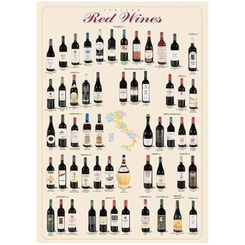 empireposter Educational Onderwijs Italiaanse rode wijnen Italian Red Wines educatieve poster druk versie in het Engels grootte 68x98 cm