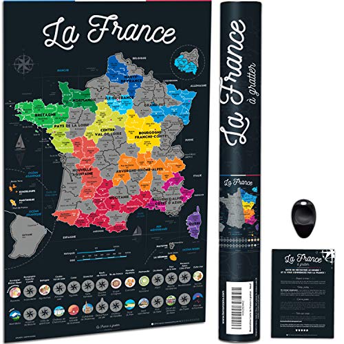 Bonanzana Kaart uit Frankrijk om te Krassen, Poster met Franse Regio's, Afdelingen, Beroemde levensmiddelen en plaatsen   Scratch Off Map   70 x 42 cm