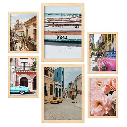 Nacnic 6 Pak Cuba Stad Posters Decoratieve Muurkunst Posters Landschap, Strand, Cubaanse Zomer A3 en A4 Zonder lijst