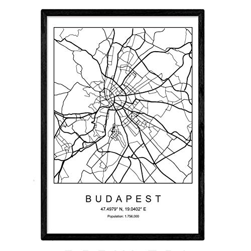 Nacnic Afdrukken Boedapest stadskaart Noordse stijl zwart en wit. Posterframe op A3-formaat Het bedrukte papier Geen 250 gr. Schilderijen, prints en posters voor woonkamer en slaapkamer