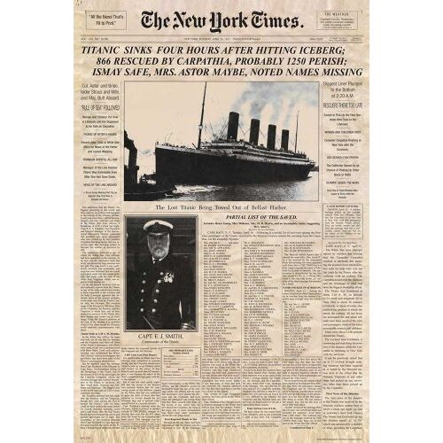 empireposter Titanic Newspaper Krant New York Times Afdruk op filmposter Maat cm