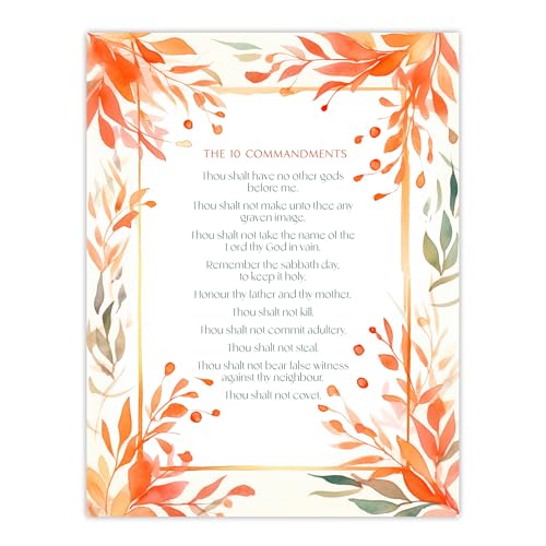 Artery8 The 10 Ten Commandments Orange Exodus Old Testament Jesus Christ Christian Bible Faith God Quote Revelations Flowers Artwork Extra Large XL Wall Art Poster Print