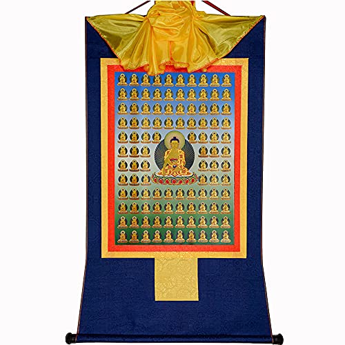 CETEOR thangka wandtapijt, Tibetaanse thangka, thangka schilderij, boeddhistisch tapijt, 100 Shakyamuni (Gautama Boeddha, Siddhattha Gotama, Siddhartha Gautama), Tibetaanse Thangka schilderkunst, boeddhistis