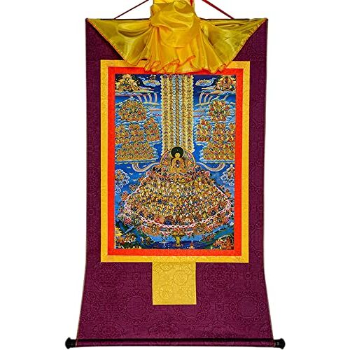 ECOLFE thangka, Tibetaanse thangka, thangka schilderij, boeddhistisch tapijt, Shakyamuni op Refuge Tree, Gautama Boeddha's bekering, Tibetaanse Thangka schilderkunst, boeddhistische Thangka Brokaat, Boeddha