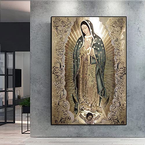 Dame van Guadalupe Canvas Schilderij Print De Maagd Van Guadalupe Poster Religieuze Wall Art Decor Foto voor Katholieke Kunst 85x120 cm Frameloos