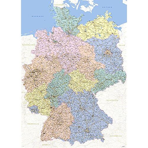 empireposter Landkaarten Giant XXL Poster Duitslandkaart Poster 1: 640.000 Grootte 100x140 cm Duitsland Map German Version