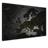 LANA KK Europa kaart canvas afbeelding met kurken achterkant voor het vastzetten van de reisbestemmingen Europa kaart zwart Engels art print prikbord wereldbol, zwart, in 100x70 cm