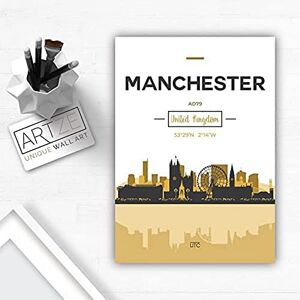 Manchester Skyline, Manchester Cityscape Engeland Muur Art Print Poster, A1 formaat, geel/grijs Manchester Skyline, Manchester Cityscape Engeland Muur Art Print Poster, A1 formaat, geel/grijs