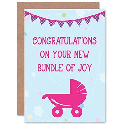 Wee Blue Coo Wenskaart voor babypakket, motief: kinderwagen, roze Wee Blue Coo Wenskaart voor babypakket, motief: kinderwagen, roze
