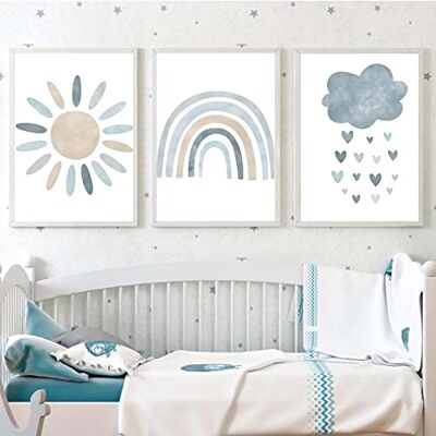 Recrtain Kinderkamer Muurprints Blauw Zonneschijn Regenboog Wolk Canvas Wall Art, Kind Wall Art Poster Boho Nordic Wall Pictures voor Jongens Baby Kinderkamer Decor, Set Van 3 Leuke Cartoon Prints Jongens Recrtain Kinderkamer Muurprints Blauw Zonneschijn Regenboog Wolk Canvas Wall Art, Kind Wall Art Poster Boho Nordic Wall Pictures voor Jongens Baby Kinderkamer Decor, Set Van 3 Leuke Cartoon Prints Jongens