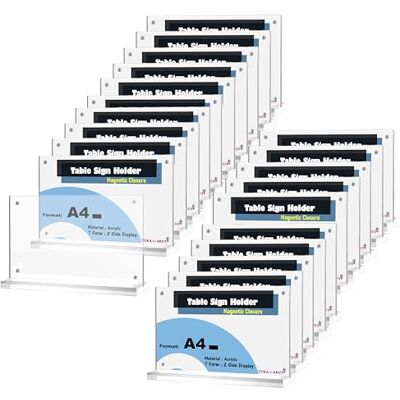 TUKA-i-AKUT 20X Tafelstandaard Acryl A4 Landschap, Magnetische Sluiting, Dubbelzijdige Signaalhouder Poster Houder, Tafelblad T Stand, Reclame Menu Kaart Sign Poster Brochure Foto, TKD8241-A4-W-20x TUKA-i-AKUT 20X Tafelstandaard Acryl A4 Landschap, Magnetische Sluiting, Dubbelzijdige Signaalhouder Poster Houder, Tafelblad T Stand, Reclame Menu Kaart Sign Poster Brochure Foto, TKD8241-A4-W-20x