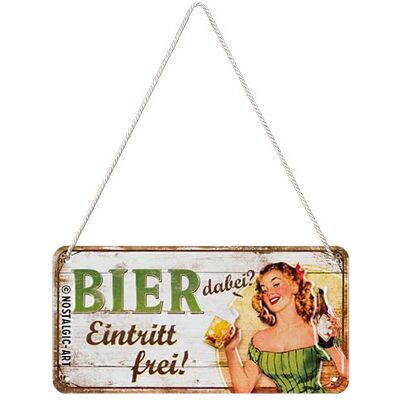 ART Retro hangbord, 10 x 20 cm, bier erbij, vrije entree, cadeau-idee voor bierfans, van metaal, vintage design ART Retro hangbord, 10 x 20 cm, bier erbij, vrije entree, cadeau-idee voor bierfans, van metaal, vintage design