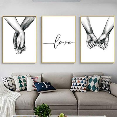 Kiddale Liefde en hand in hand muurkunst canvas print poster, eenvoudige mode zwart-wit schets kunst lijntekening decor voor thuis woonkamer slaapkamer kantoor (set van 3 zonder lijst, 40 x 50 cm) Kiddale Liefde en hand in hand muurkunst canvas print poster, eenvoudige mode zwart-wit schets kunst lijntekening decor voor thuis woonkamer slaapkamer kantoor (set van 3 zonder lijst, 40 x 50 cm)