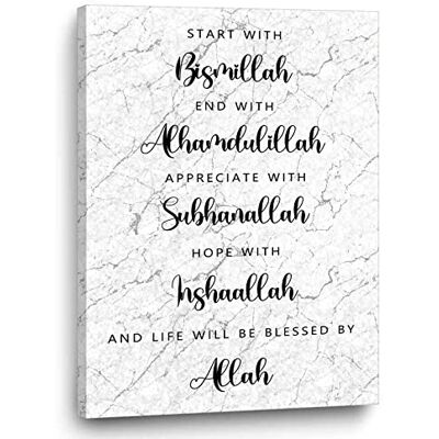Pttkktbm Zwart marmeren canvas kunst begin met bismillah einde met Alhamdulillah muurkunst voor kantoor slaapkamer decor inshallah muurdecoratie islamitische citaten posters prints voor woonkamer woondecoratie Pttkktbm Zwart marmeren canvas kunst begin met bismillah einde met Alhamdulillah muurkunst voor kantoor slaapkamer decor inshallah muurdecoratie islamitische citaten posters prints voor woonkamer woondecoratie