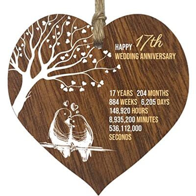 Stuff4 17e trouwdag houten hartplaat, donker houten bord aandenken, vieren verjaardag vrouw man vriend vriendin, plaque met citaten geschenken van de kinderen Stuff4 17e trouwdag houten hartplaat, donker houten bord aandenken, vieren verjaardag vrouw man vriend vriendin, plaque met citaten geschenken van de kinderen