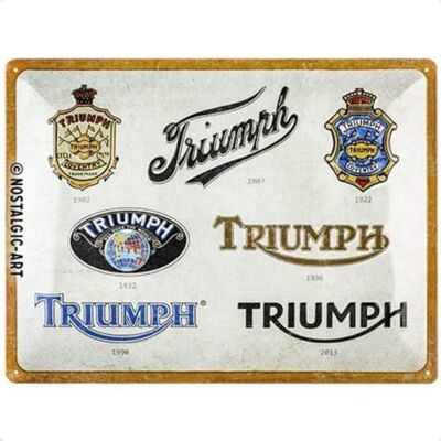 ART Metalen Retro Bord, Triumph – Logo Evolution – Geschenkidee voor motorfans, van metaal, Vintage ontwerp voor decoratie, 30 x 40 cm ART Metalen Retro Bord, Triumph – Logo Evolution – Geschenkidee voor motorfans, van metaal, Vintage ontwerp voor decoratie, 30 x 40 cm