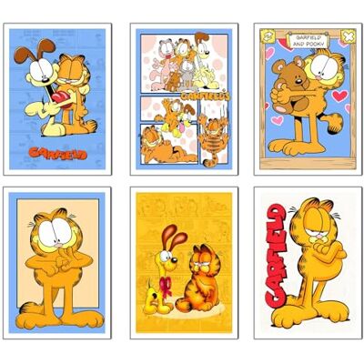 DKORARTE Set van 6 afbeeldingen op houtbasis, moderne decoratie voor woonkamer, slaapkamer, kinderkamer, Garfield, met metalen hangers (38 x 29 cm per afbeelding) DKORARTE Set van 6 afbeeldingen op houtbasis, moderne decoratie voor woonkamer, slaapkamer, kinderkamer, Garfield, met metalen hangers (38 x 29 cm per afbeelding)
