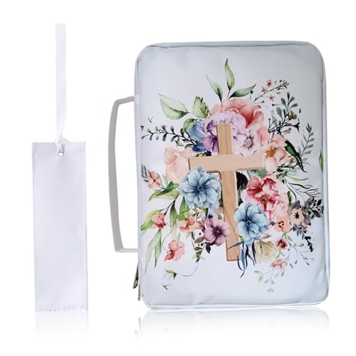 OnIUeZky 1 ST Bijbel Cover met Handvat 10x7 inch Bijbel Gevallen voor Vrouw Oxford Doek Bijbel Tas met Bladwijzer Rits Grote Capaciteit Bijbel Draagtas, Bloemen