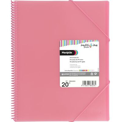 Grafoplás A4-aktetas van kunststof, 20 transparante hoezen, lichtroze, extra polypropyleen, pvc-spiraal, Multiline Maxiplas, perfect school- en kantoormateriaal Grafoplás A4-aktetas van kunststof, 20 transparante hoezen, lichtroze, extra polypropyleen, pvc-spiraal, Multiline Maxiplas, perfect school- en kantoormateriaal
