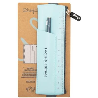 Mr. Wonderful Blauwe schrijfset Focus & attitude Klein etui van PU Met elastiek aan de achterkant, Veelkleurig., schrijfset Mr. Wonderful Blauwe schrijfset Focus & attitude Klein etui van PU Met elastiek aan de achterkant, Veelkleurig., schrijfset