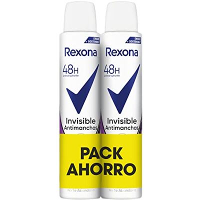 Rexona Onzichtbare deodorantspray voor vrouwen, anti-vlek, 2 x 200 ml, ambalsem kan variëren Rexona Onzichtbare deodorantspray voor vrouwen, anti-vlek, 2 x 200 ml, ambalsem kan variëren