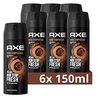 AXE Dark Temptation Deodorant Bodyspray, voor effectieve bescherming 6 x 150 ml Voordeelverpakking AXE Dark Temptation Deodorant Bodyspray, voor effectieve bescherming 6 x 150 ml Voordeelverpakking