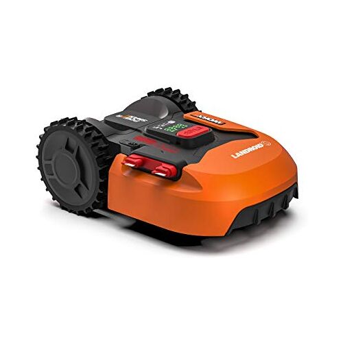 WORX Landroid WR130E 300 m² grasmaaier / robotmaaier met App-functie en accu, handige accu-grasmaaier voor gras maaien van kleine tuinen, een kleine robot als elektrische maaier (draadloos en oranje)