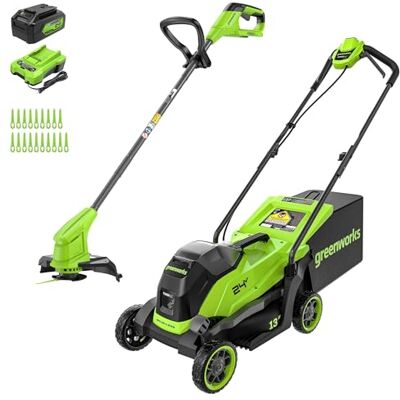 Greenworks 24 V accu-grasmaaier & randsnijder combi – borstelloze motor, 33 cm grasmaaier met opvangbak van 30 liter, 25 cm verstelbare randsnijder, inclusief 24 V 4 Ah accu, oplader en 20 Greenworks 24 V accu-grasmaaier & randsnijder combi – borstelloze motor, 33 cm grasmaaier met opvangbak van 30 liter, 25 cm verstelbare randsnijder, inclusief 24 V 4 Ah accu, oplader en 20