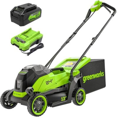 Greenworks Draadloze Grasmaaier met Borstel Loze Motor voor Kleinere Gazons Tot 140 m², 33 cm Maaibreedte, 30 L Zak PLUS 24 V 4Ah Batterij en Oplader, 3 Jaar Garantie -MO24L411-01 Greenworks Draadloze Grasmaaier met Borstel Loze Motor voor Kleinere Gazons Tot 140 m², 33 cm Maaibreedte, 30 L Zak PLUS 24 V 4Ah Batterij en Oplader, 3 Jaar Garantie -MO24L411-01