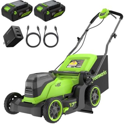 Greenworks 48V (24V x 2) Draadloze accu grasmaaier tot 440 m², 41 cm maaibreedte, 40 l opvangzak Elektrische grasmaaier PLUS twee 4Ah-accu's en dubbele oplader, 3 jaar garantie-MO48L422-01 Greenworks 48V (24V x 2) Draadloze accu grasmaaier tot 440 m², 41 cm maaibreedte, 40 l opvangzak Elektrische grasmaaier PLUS twee 4Ah-accu's en dubbele oplader, 3 jaar garantie-MO48L422-01