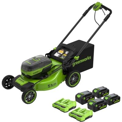 Greenworks 24V x4 Accu Grasmaaier Li-Ion Zelfrijdend 51 cm snijbreedte tot 1200 m², 60 L grasmand, 7 traps centrale hoogteverstelling 25–100 mm, Zonder accu en lader LM5112S Greenworks 24V x4 Accu Grasmaaier Li-Ion Zelfrijdend 51 cm snijbreedte tot 1200 m², 60 L grasmand, 7 traps centrale hoogteverstelling 25–100 mm, Zonder accu en lader LM5112S
