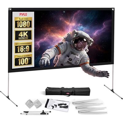 Pyle Projectiescherm, 100 Inch 16:9 HD 4K – 220 × 125 cm Projector Scherm met Standaard & Zwarte Rand, 160° Kijkhoek, Opvouwbaar & Draagbaar met Tas, Voor Thuisbioscoop, Presentaties, Binnen & Buiten Pyle Projectiescherm, 100 Inch 16:9 HD 4K – 220 × 125 cm Projector Scherm met Standaard & Zwarte Rand, 160° Kijkhoek, Opvouwbaar & Draagbaar met Tas, Voor Thuisbioscoop, Presentaties, Binnen & Buiten