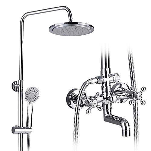 QFIESY Douchekraansets Chroom, 8 inch regendouchekop 2 kruisknoppen Mixer douchesysteem met handdouche, wandmontage badmengkraanset