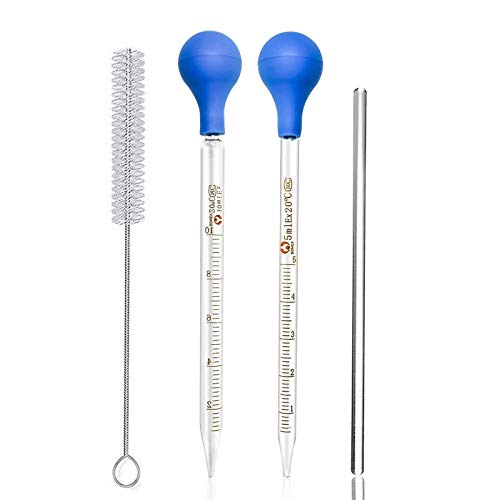 Relland Glas Pipette 5ml 10ml Pipette Glas mit Gummi-Pipettierball und 1 Stück Tropfenbürste und 1 Stück 20cm Glasrührstab, Messpipetten ?für Labor Tropfpipette Dropper