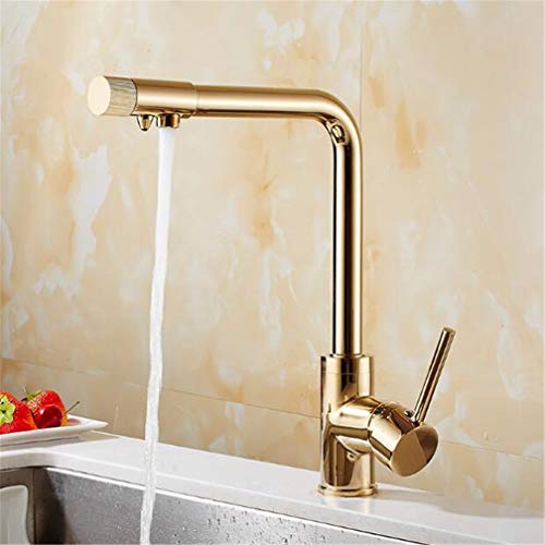 WEBOL Keukenkranen Chrome Kitchen Sink Water Kraan 360 Draaibare Draaibare Kraan Mixer Enkele Houder Enkel Gat 3-weg Mengkraan Drinkwater Filter Kranen,Golden Warm life