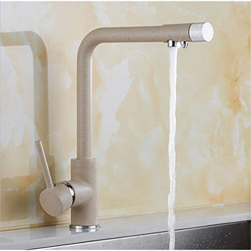 WEBOL Keukenkranen Chrome Kitchen Sink Water Kraan 360 Draaibare Draaibare Kraan Mixer Enkele Houder Enkel Gat 3-weg Mengkraan Drinkwater Filter Kranen,Beige met Stip Warm life