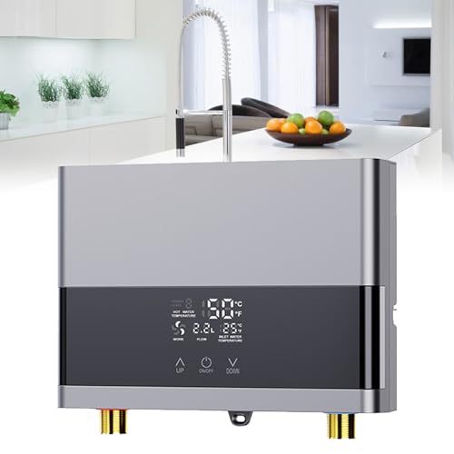 URJWAN Tankloze Waterverwarmer, Kleine Doorstroomverwarmer Voor Onder De Gootsteen, Tankloze Waterverwarmer Voor Keukenbadkamer, Zelfselectie Met Bescherming Tegen Oververhitting,Silver-110V