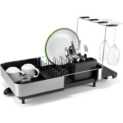 Joseph Joseph Extend Steel Plus Uitschuifbaar Afdruiprek, RVS, met Wijnglashouder Met afvoer, Zwart Joseph Joseph Extend Steel Plus Uitschuifbaar Afdruiprek, RVS, met Wijnglashouder Met afvoer, Zwart