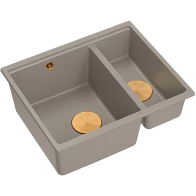 QUADRON imagine your kitchen Quadron Logan 150 dubbele spoelbak, spoelbak, keukenspoelbak, afmetingen 55,5 x 46 x 22 cm, zacht taupe en koper, Logan 150 granieten spoelbak, dubbele wastafel, gootsteen, kastbouw vanaf 60 cm QUADRON imagine your kitchen Quadron Logan 150 dubbele spoelbak, spoelbak, keukenspoelbak, afmetingen 55,5 x 46 x 22 cm, zacht taupe en koper, Logan 150 granieten spoelbak, dubbele wastafel, gootsteen, kastbouw vanaf 60 cm