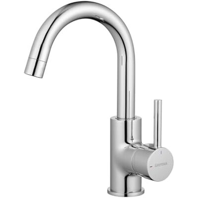 GRIFEMA Chromen wastafelmengkraan voor badkamer 360° draaibare roestvrijstalen kraan, warm- en koudwaterregeling, waterbesparende beluchter, duurzaam en eenvoudig zelf te installeren, model G1002 GRIFEMA Chromen wastafelmengkraan voor badkamer 360° draaibare roestvrijstalen kraan, warm- en koudwaterregeling, waterbesparende beluchter, duurzaam en eenvoudig zelf te installeren, model G1002