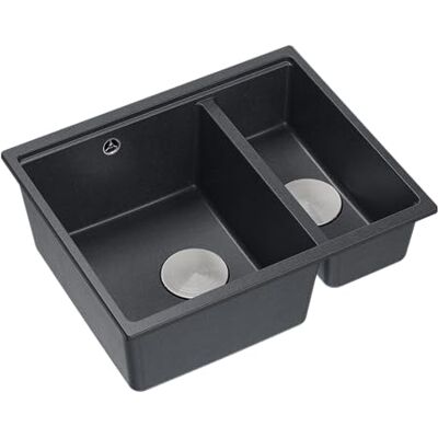 QUADRON imagine your kitchen Quadron Dubbele spoelbak, keukenspoelbak, afmetingen 55,5 x 46 x 22 cm, zwart & staal, Logan 150 granieten spoelbak, dubbele wastafel, kastbouw vanaf 60 cm, inbouwgootsteen QUADRON imagine your kitchen Quadron Dubbele spoelbak, keukenspoelbak, afmetingen 55,5 x 46 x 22 cm, zwart & staal, Logan 150 granieten spoelbak, dubbele wastafel, kastbouw vanaf 60 cm, inbouwgootsteen