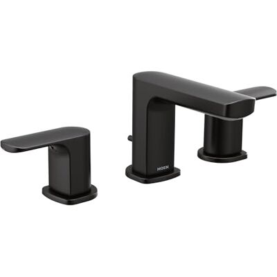 Moen T6920BL Rizon dubbele handgreep brede badkamer kraan zonder ventiel, mat zwart Moen T6920BL Rizon dubbele handgreep brede badkamer kraan zonder ventiel, mat zwart